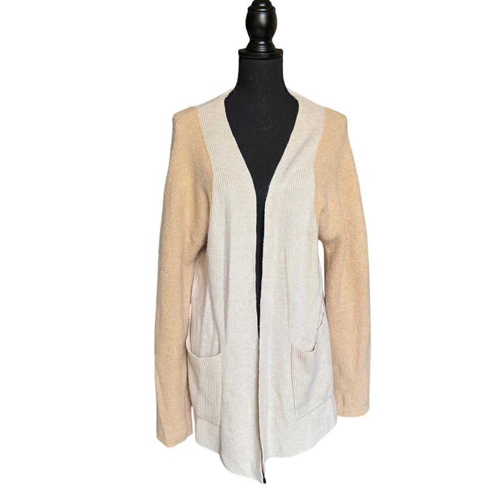 Something Navy Colorblock Wool Blend Open Front Cardigan (Beige/Camel) - Small